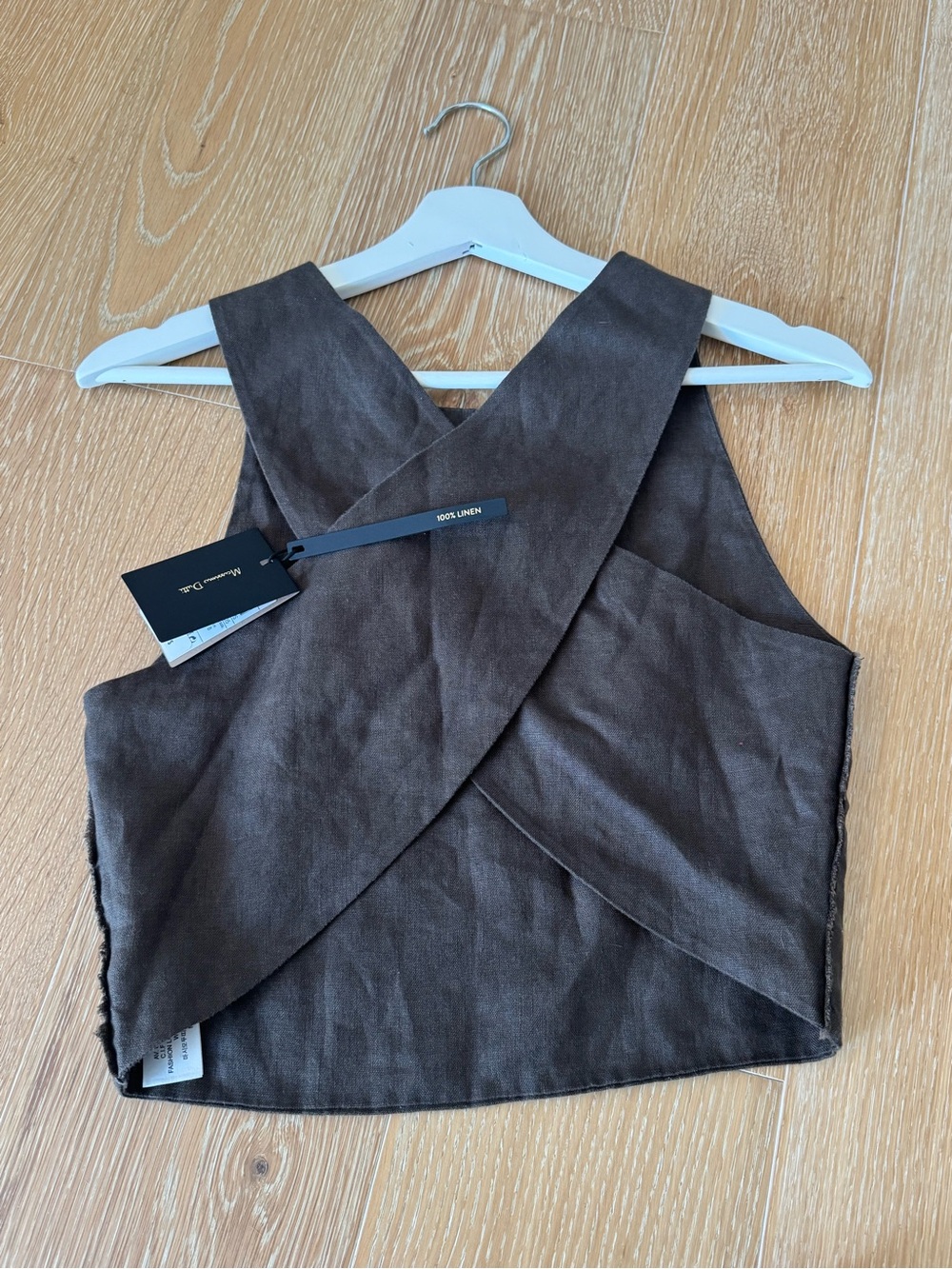 Massimo Dutti Women's Dark Brown Sleeveless Linen Crop Top - Picture 7 of 9